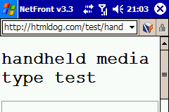Netfront browser showing handheld CSS test page